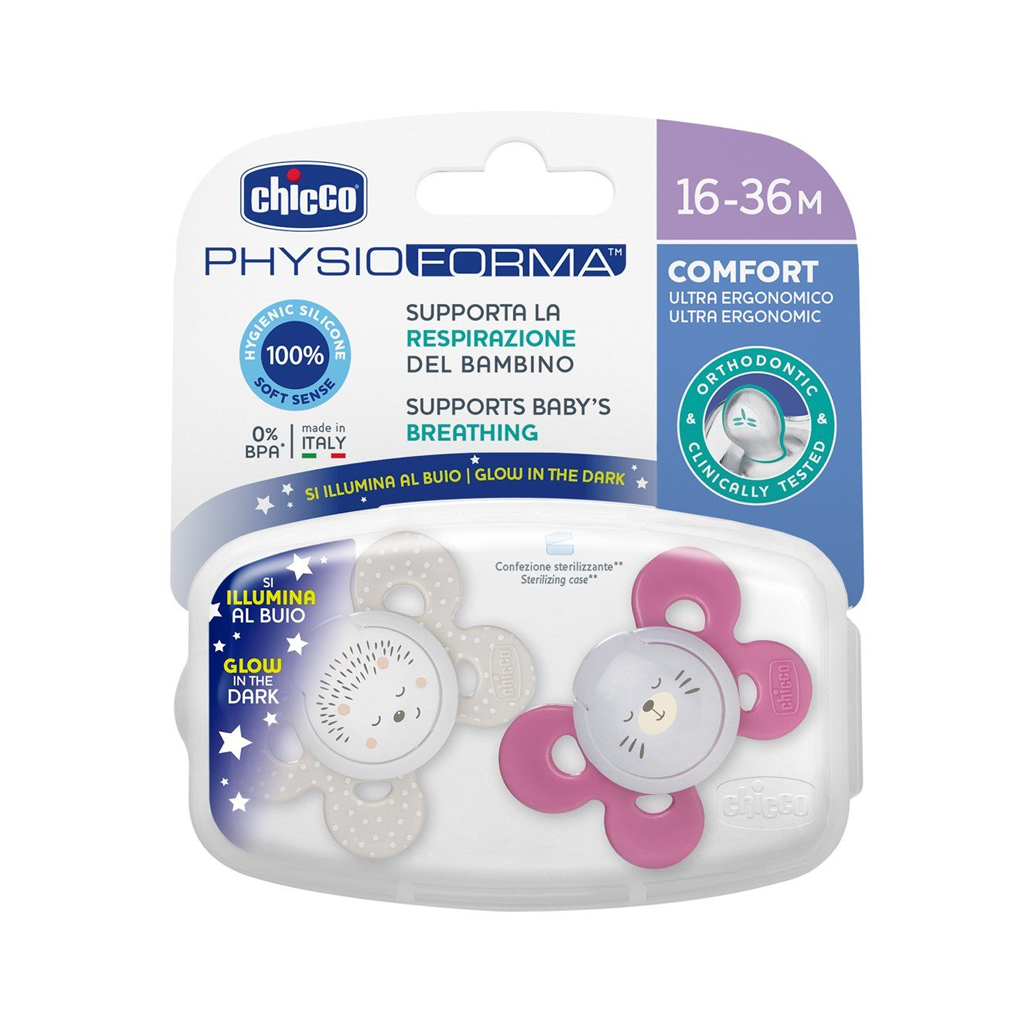 Chupete physio comfort silicona rosa 16m+ Chicco 2 uds - Imagen 4